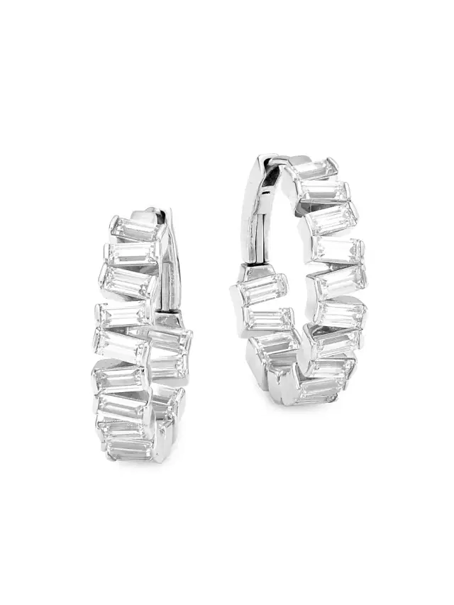 Women's Stacked Sterling Silver & Cubic Zirconia  Hoop Earrings - Rhodium