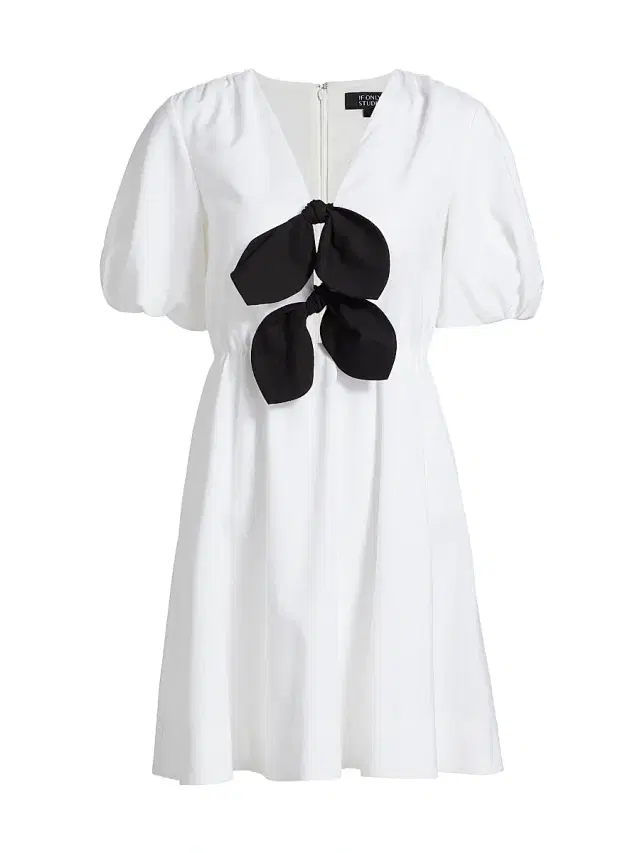 If Only Studio Women's Bow-Front Puff-Sleeve Minidress - White Black