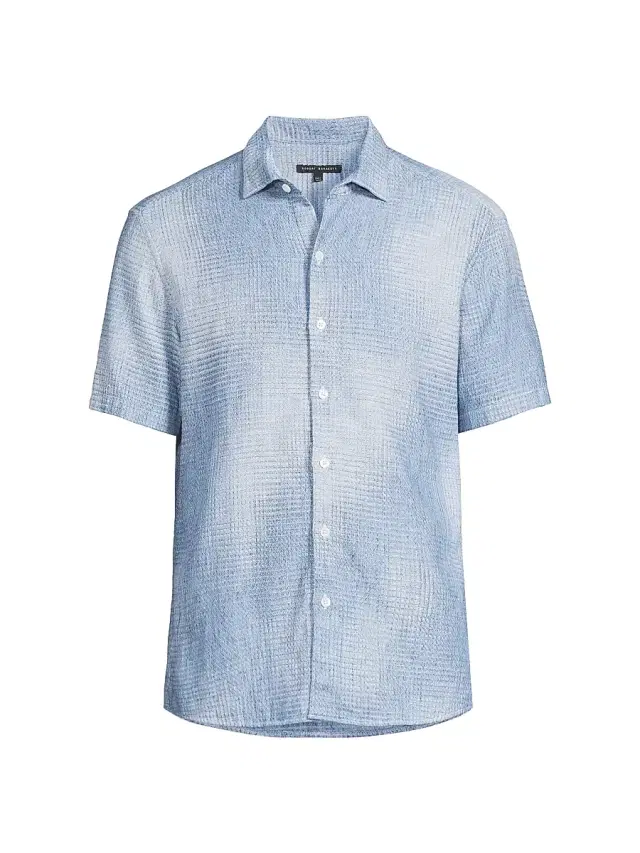 Men's Ferris Woven Cotton-Linen Shirt - Blue - Size XXL