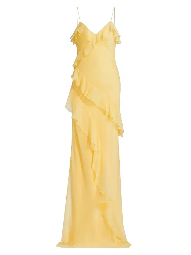 AMUR Women's Sophia Chiffon Ruffle-Trim Gown - Lotus