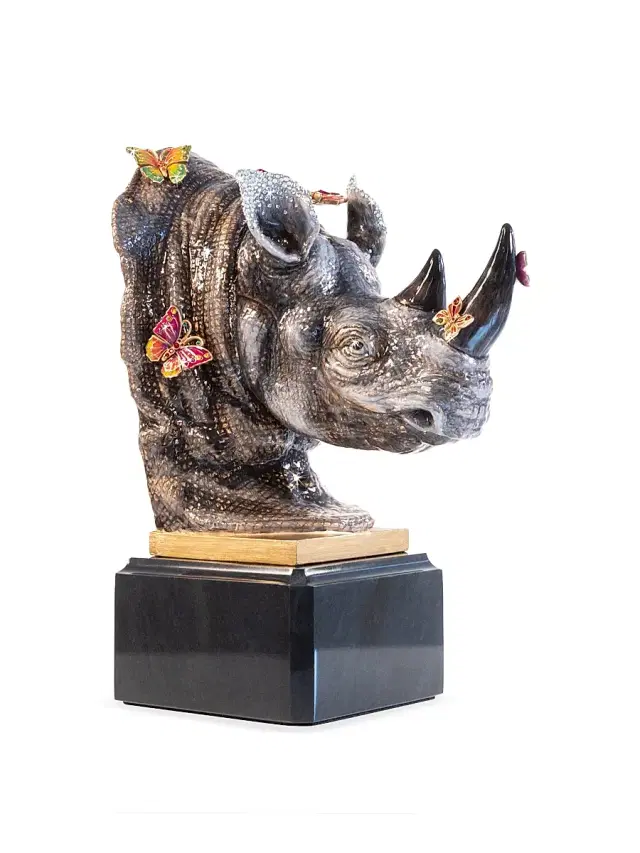 Rhino Bust With Butterflies Object - Jungle
