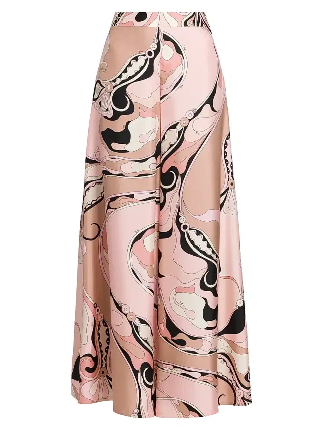 Women's Printed Silk Twill Wide-Leg Pants - Natural