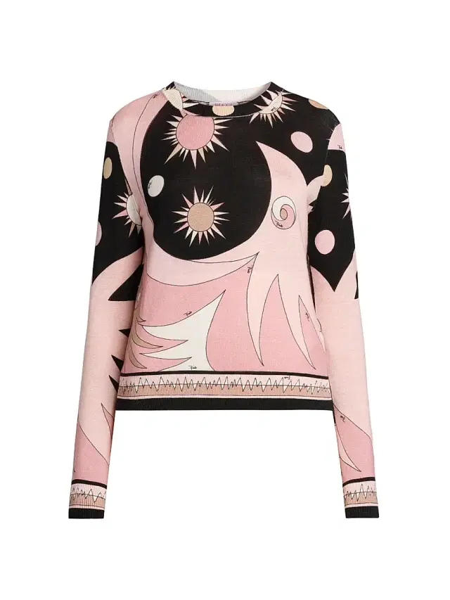 Women's Wool-Silk Intarsia Crewneck Sweater - Natural Nero