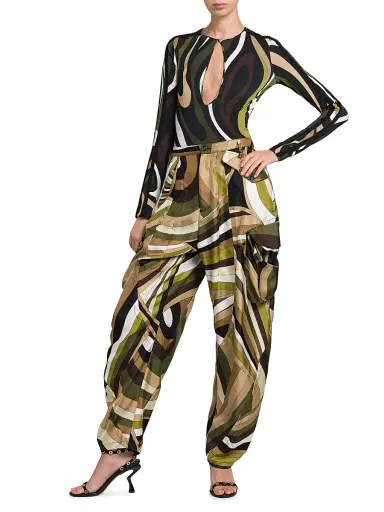 Pucci Women's Silk Cigarette Trousers - Khaki | Thumbnail 2 Pucci Women's Silk Cigarette Trousers - Khaki | Thumbnail 2