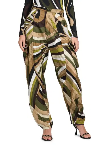 Pucci Women's Silk Cigarette Trousers - Khaki | Thumbnail 3 Pucci Women's Silk Cigarette Trousers - Khaki | Thumbnail 3