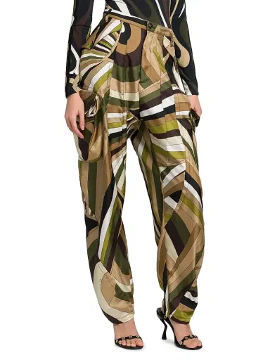 Pucci Women's Silk Cigarette Trousers - Khaki | Thumbnail 4 Pucci Women's Silk Cigarette Trousers - Khaki | Thumbnail 4