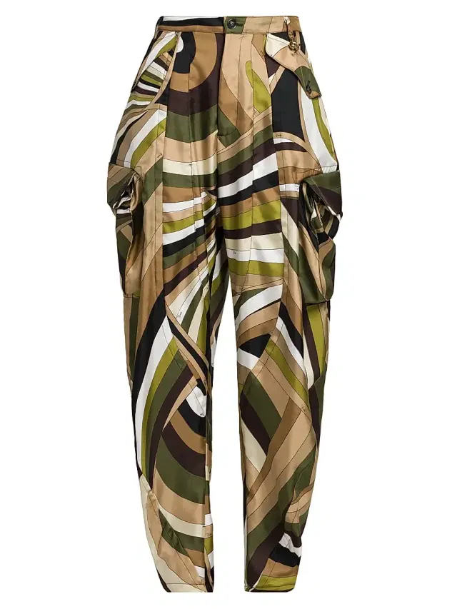 Women's Silk Cigarette Trousers - Khaki