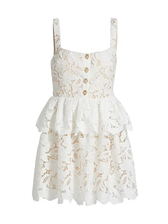 Self-Portrait Women's Lace Tiered Peplum A-Line Minidress - White