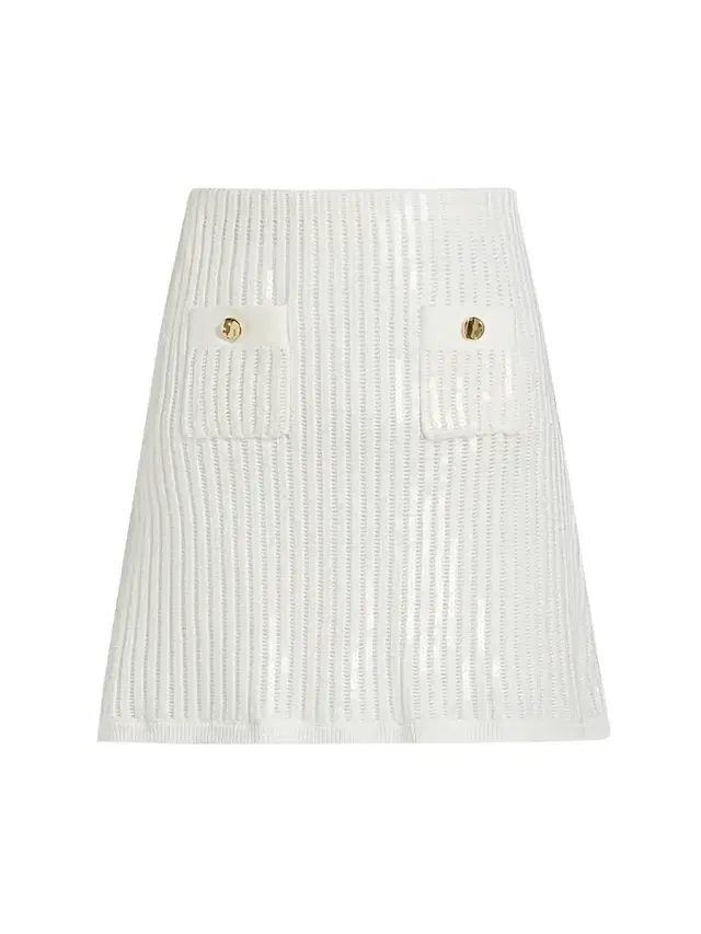 Self-Portrait Women's Cotton-Blend Rib-knit Miniskirt - White