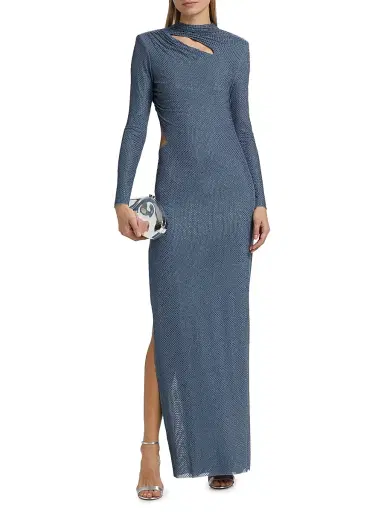 Self-Portrait Women's Rhinestone Gathered Gown - Blue | Thumbnail 3 Self-Portrait Women's Rhinestone Gathered Gown - Blue | Thumbnail 3