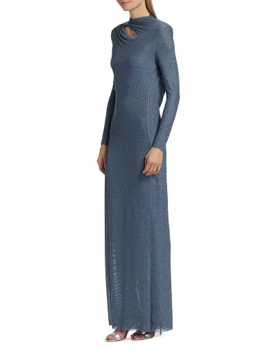 Self-Portrait Women's Rhinestone Gathered Gown - Blue | Thumbnail 4 Self-Portrait Women's Rhinestone Gathered Gown - Blue | Thumbnail 4