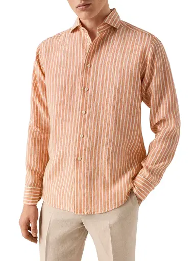 Eton Men's Slim-Fit Striped Linen Shirt - Orange - Size 17.5 | Thumbnail 2 Eton Men's Slim-Fit Striped Linen Shirt - Orange - Size 17.5 | Thumbnail 2