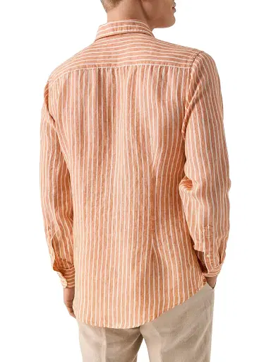 Eton Men's Slim-Fit Striped Linen Shirt - Orange - Size 17.5 | Thumbnail 3 Eton Men's Slim-Fit Striped Linen Shirt - Orange - Size 17.5 | Thumbnail 3