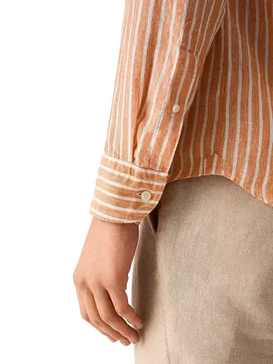 Eton Men's Slim-Fit Striped Linen Shirt - Orange - Size 17.5 | Thumbnail 5 Eton Men's Slim-Fit Striped Linen Shirt - Orange - Size 17.5 | Thumbnail 5