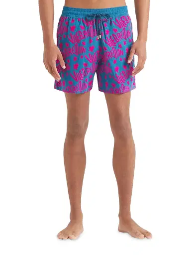 Vilebrequin Men's Ronde des Tortues Logo Flock Swim Shorts - Paon - Size XL | Thumbnail 3