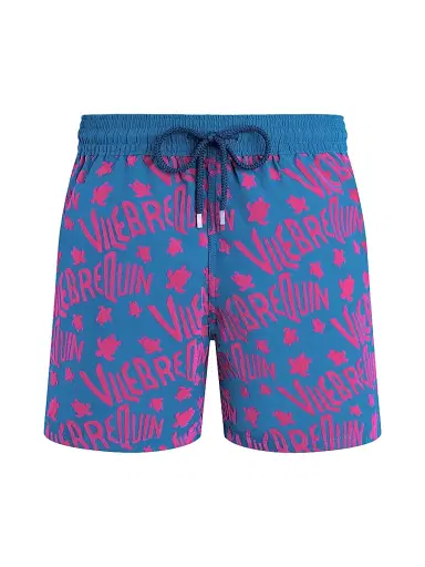 Vilebrequin Men's Ronde des Tortues Logo Flock Swim Shorts - Paon - Size XL | Thumbnail 1