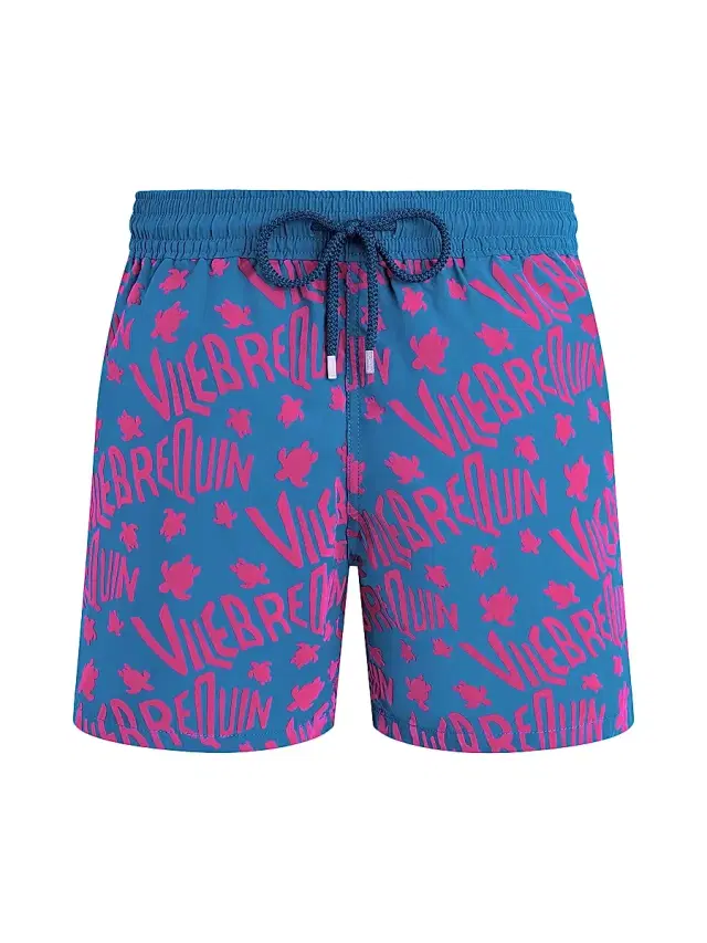 Vilebrequin Men's Ronde des Tortues Logo Flock Swim Shorts - Paon