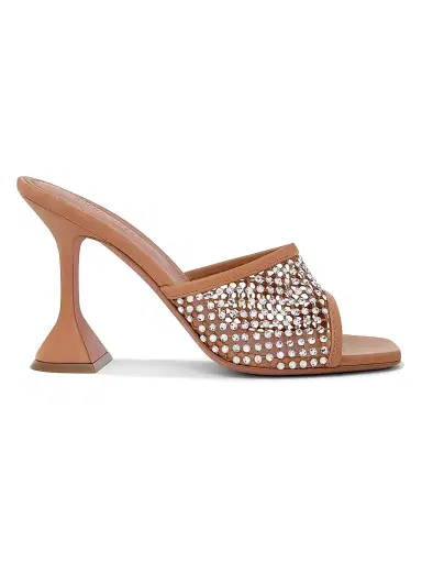 Amina Muaddi Women's Lupita Crystal Net 95MM Mules - Nappa Latte White Crystal - Size 10 | Thumbnail 1