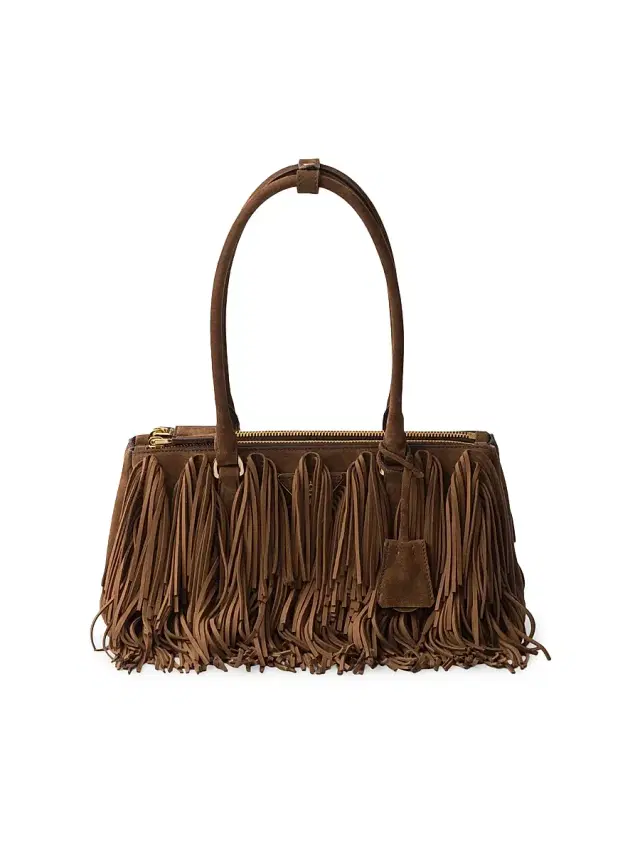 Women's Galleria  Suede Top Handle Bag with Fringe - Brown
