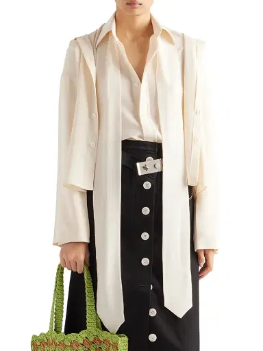 Prada Women's Silk Broadcloth Shirt - Beige Khaki | Thumbnail 2