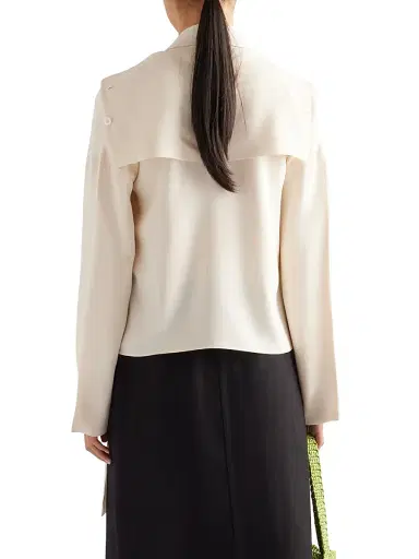 Prada Women's Silk Broadcloth Shirt - Beige Khaki | Thumbnail 3