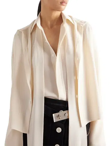 Prada Women's Silk Broadcloth Shirt - Beige Khaki | Thumbnail 4