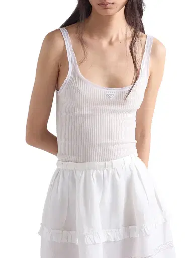 Prada Women's Ribbed Cotton Top - White - Size 8 | Thumbnail 2