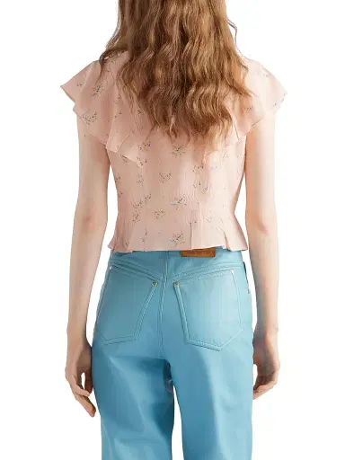 Prada Women's Floral Print Pongé Top - Pink | Thumbnail 3