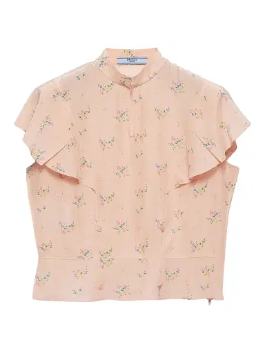 Prada Women's Floral Print Pongé Top - Pink | Thumbnail 1