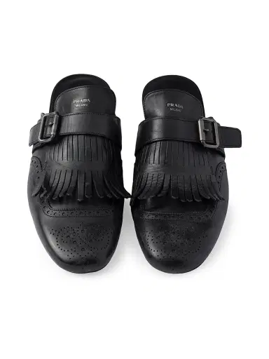 Prada Men's Shuffle Antiqued Leather Mules - Black - Size 8 | Thumbnail 2 Prada Men's Shuffle Antiqued Leather Mules - Black - Size 8 | Thumbnail 2