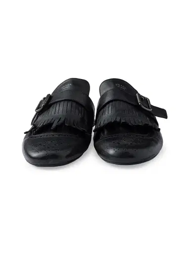 Prada Men's Shuffle Antiqued Leather Mules - Black - Size 8 | Thumbnail 4 Prada Men's Shuffle Antiqued Leather Mules - Black - Size 8 | Thumbnail 4