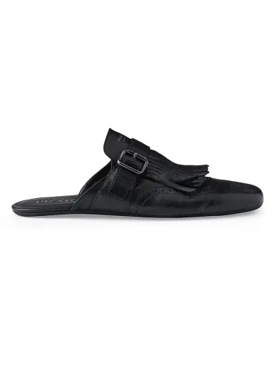 Prada Men's Shuffle Antiqued Leather Mules - Black - Size 8 | Thumbnail 1 Prada Men's Shuffle Antiqued Leather Mules - Black - Size 8 | Thumbnail 1