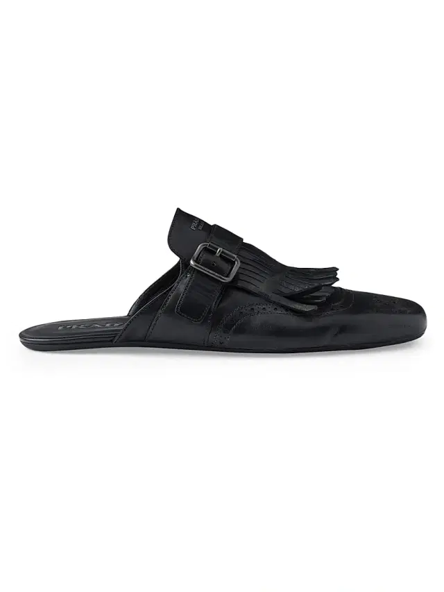 Prada Men's Shuffle Antiqued Leather Mules - Black