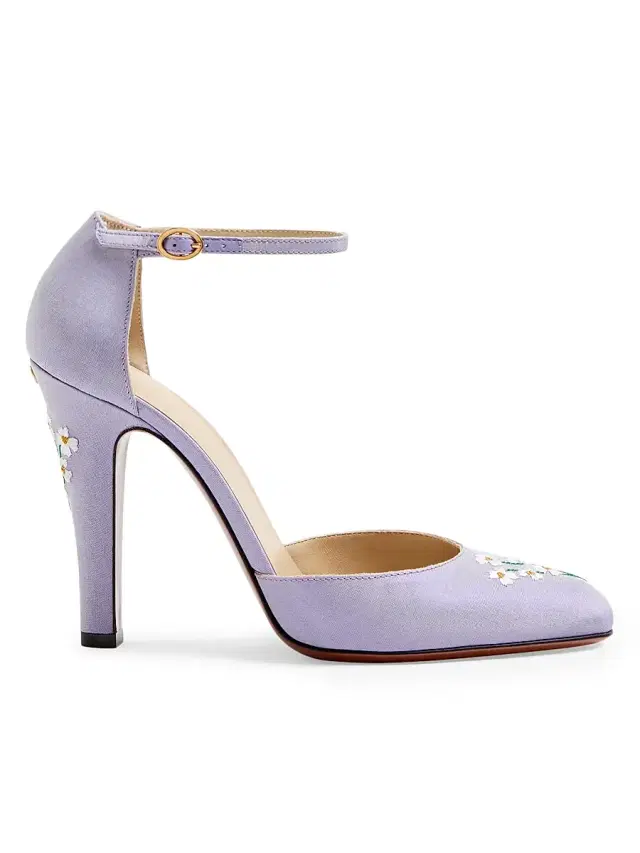 Valentino Garavani Women's Hi Dolly Fabric 10MM Pumps with Floral Embroidery - Ultra Violet