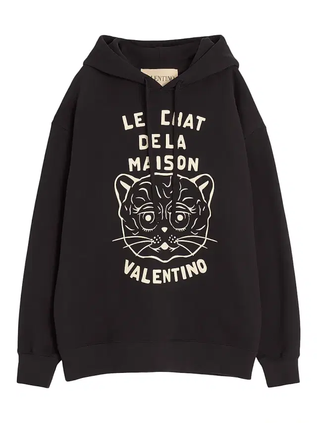 Men's Cotton Sweatshirt with Chat De La Maison Patch - Black Men's Cotton Sweatshirt with Chat De La Maison Patch - Black