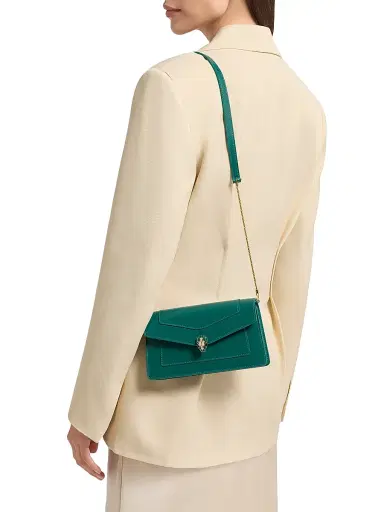 BVLGARI Women's Serpenti Leather Chain Wallet - Emerald Green | Thumbnail 2