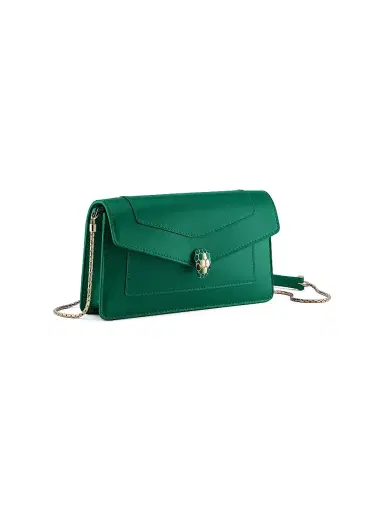 BVLGARI Women's Serpenti Leather Chain Wallet - Emerald Green | Thumbnail 1