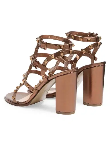Valentino Garavani Women's Rockstud Metallic 90MM Calfskin Leather Ankle Strap Sandals - Bronze | Thumbnail 3 Valentino Garavani Women's Rockstud Metallic 90MM Calfskin Leather Ankle Strap Sandals - Bronze | Thumbnail 3