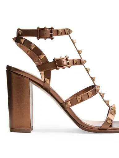 Valentino Garavani Women's Rockstud Metallic 90MM Calfskin Leather Ankle Strap Sandals - Bronze | Thumbnail 6 Valentino Garavani Women's Rockstud Metallic 90MM Calfskin Leather Ankle Strap Sandals - Bronze | Thumbnail 6