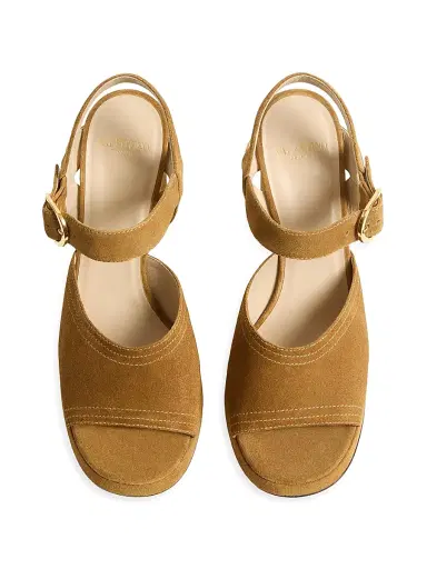 Valentino Garavani Women's Fawcette Platform Crust Leather 100MM Sandals - Havana Beige - Size 11.5 | Thumbnail 4 Valentino Garavani Women's Fawcette Platform Crust Leather 100MM Sandals - Havana Beige - Size 11.5 | Thumbnail 4