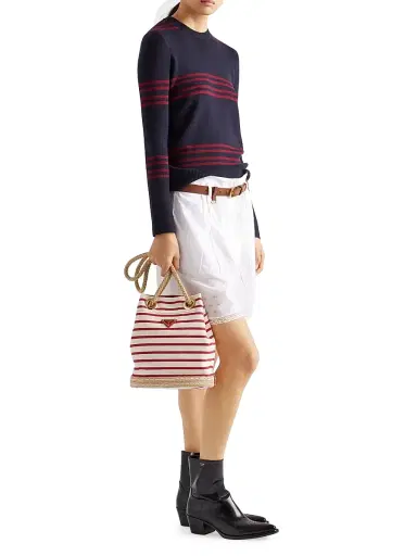 Prada Women's Mariner Striped Bucket Bag - Red White | Thumbnail 2