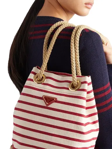 Prada Women's Mariner Striped Bucket Bag - Red White | Thumbnail 7