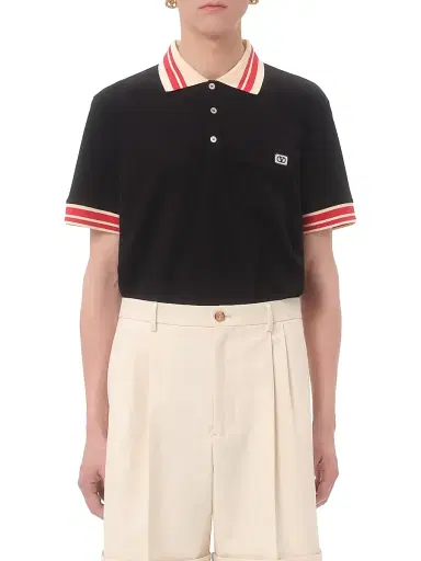 Valentino Men's Cotton Piqué Polo Shirt with VLogo Patch | Thumbnail 2