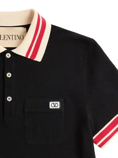 Valentino Men's Cotton Piqué Polo Shirt with VLogo Patch | Thumbnail 6