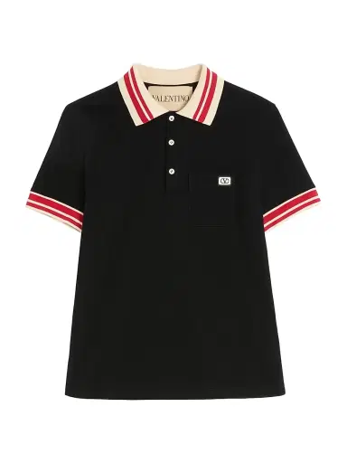Valentino Men's Cotton Piqué Polo Shirt with VLogo Patch | Thumbnail 1