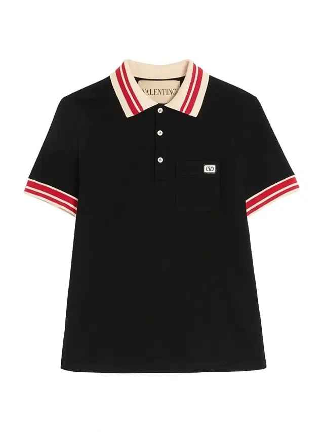 Men's Cotton Piqué Polo Shirt with VLogo Patch - Black