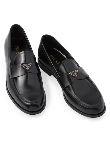Prada Men's Brushed Leather Loafers - Black - Size 10 | Thumbnail 2