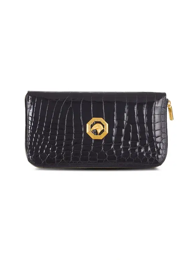 Men's Leather Clutch with Detachable Handle - Black