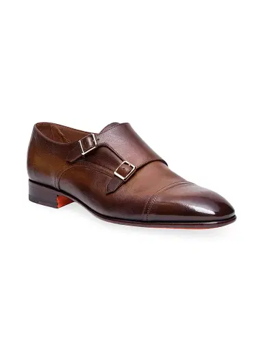 Santoni Men's Adrian Monk-Strap Leather Dress Shoes - Brown - Size 14 | Thumbnail 2