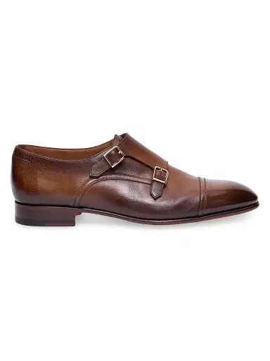 Santoni Men's Adrian Monk-Strap Leather Dress Shoes - Brown - Size 14 | Thumbnail 1